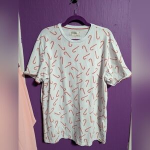 Free Planet White Red Candy Cane Cuffed Short Sleeve Graphic Tee XL 16 18